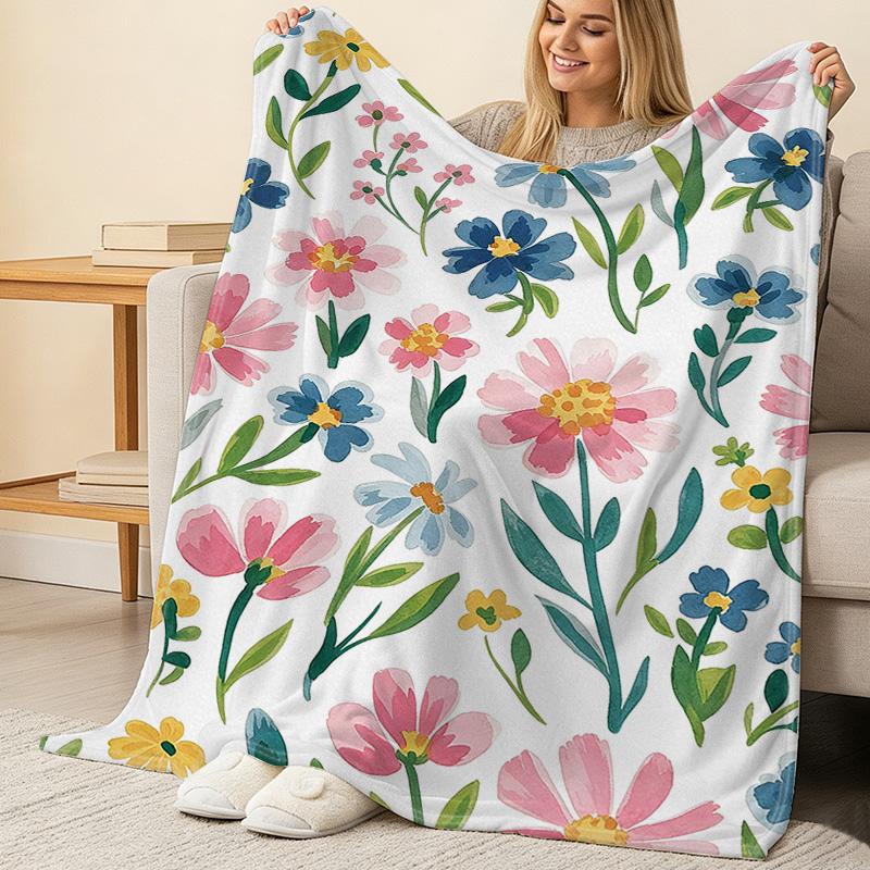 Floral Flannel Blanket Lightweight, Soft & Skin-friendly, Warm & Not Bulky, Ideal for Home, Couch Naps, Window Seat Decor, Halloween & Christmas