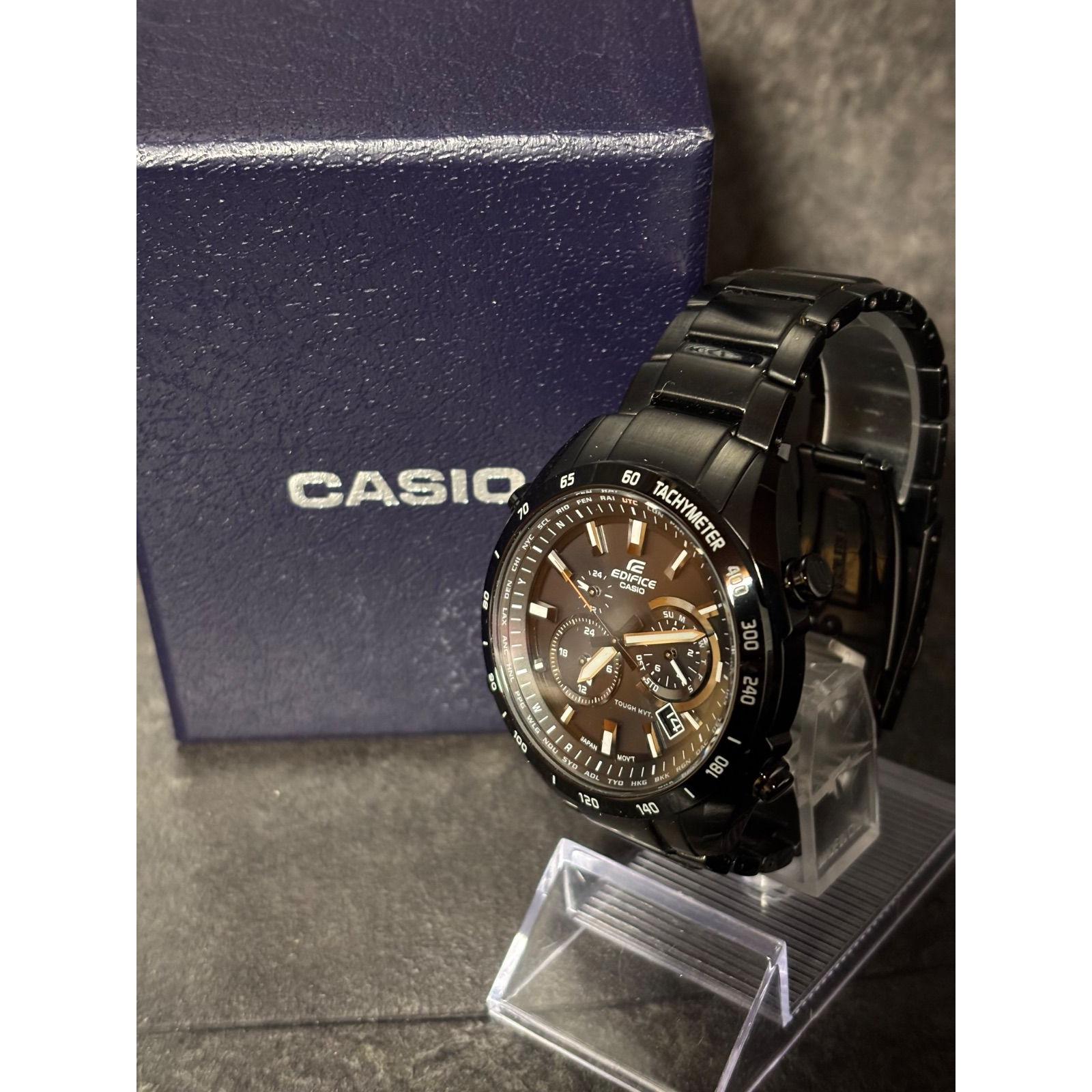 [In good condition with box] Casio Edifice Watch Radio Solar EQW-T620 Black Metal Band CASIO EDIFICE Tough Solar Multi Band 6 Chronograph World Time