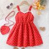 Dress For Girls 1-8Y Birthday Korean Style Fashion Lace Trim Heart Pattern Dress with Matching Bag