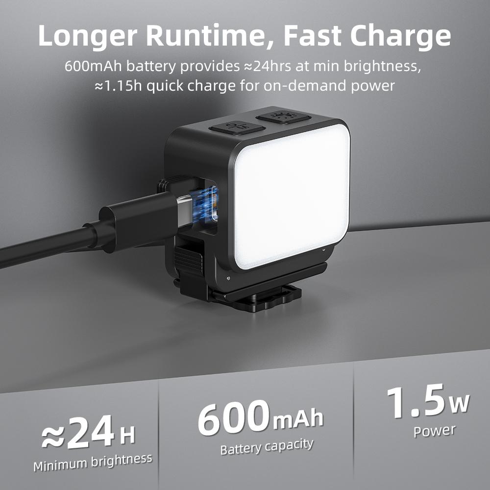 Flymile Magnetic Mini Light for DJI Osmo Pocket 3/Action 4/5 Pro IPX4 Water Resistance Brightness 4 Levels Live Vlogging 600mAh