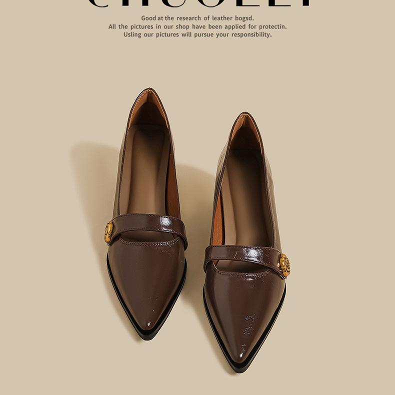 

2025 summer new thick heel high heels women s black pointed Mary Jane shoes outside commuting temperament light mouth single shoes 40 коричневый