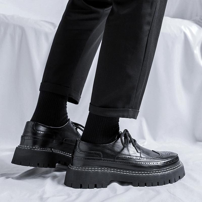 Fashion British Style Platform Shoes Black Vintage Shoes Man’s Work Clothes and Large Toe Shoes Man's Anti-slip Wearable Shoes Platforms