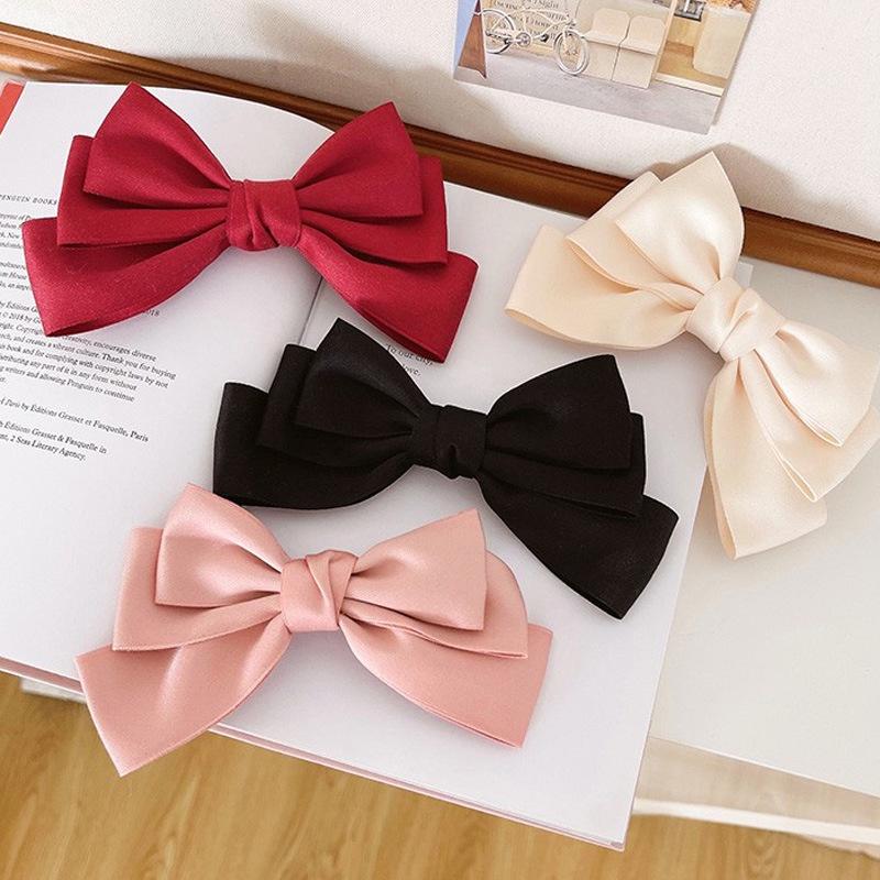 Satin solid color bow hair clip women Korean fashion duckbill clip hair clip hair accessories