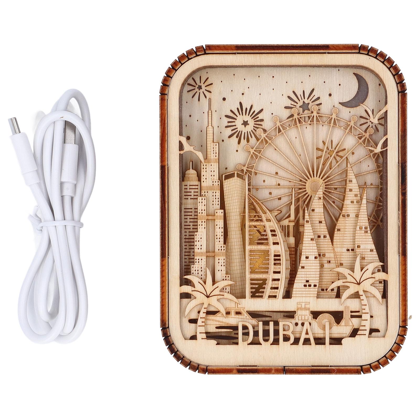 

3D Резной из дерева светодиодный ночник Инновационная резная из дерева настольная лампа Серия «Город» Атмосферный для спальни