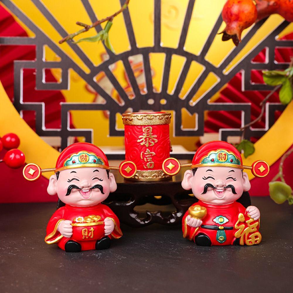 Cartoon God of Fortune Figurine Blessing Lucky New Year Statue  Home Office Accessories