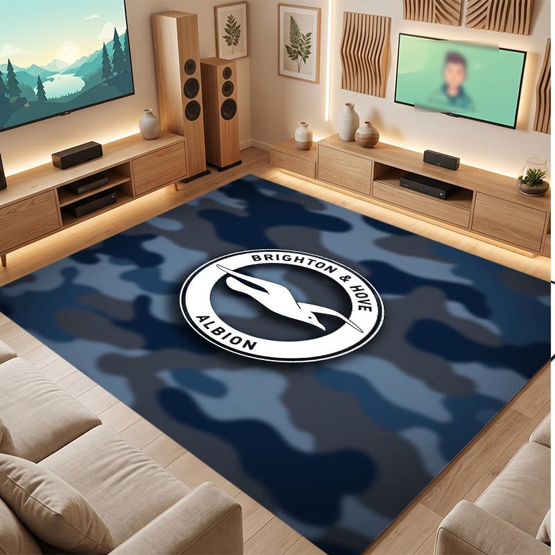 Brighton & Hove Albion Football Print Crystal Velvet Rug, Comfortable Water Absorbent Non Slip Indoor Floor Carpet