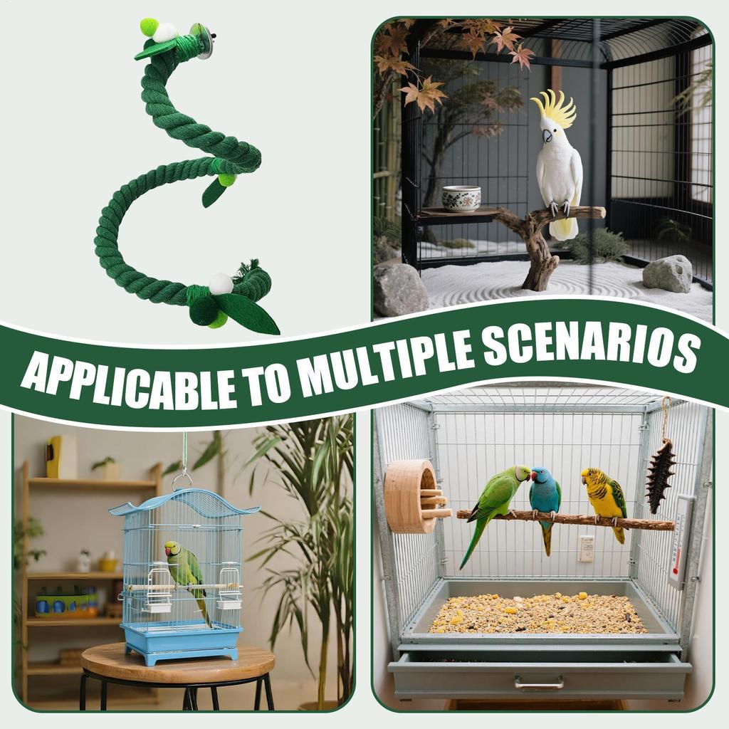 Bird Rope Cotton Flexible Standing Green Chewing Toy Climbing Swing Bird Rope Toy For Cockatoos Lovebirds Conures Budgerigar