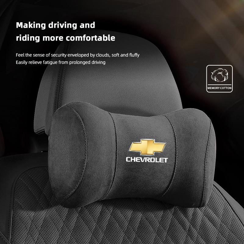 Car Suede Headrest Auto Logo Seat Neck Pillow Head Support For Chevrolet Corvette Montana TrailBlazer Silverado Traverse Camaro
