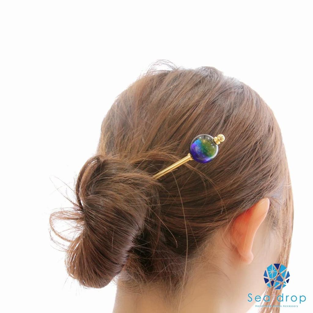 Sea Drop Kanzashi Glowing Firefly Glass Glass Kerama 22mm Single Japanese Style Hair Ornament for and Kimono Hairpin, Beads, Marine, Beads,