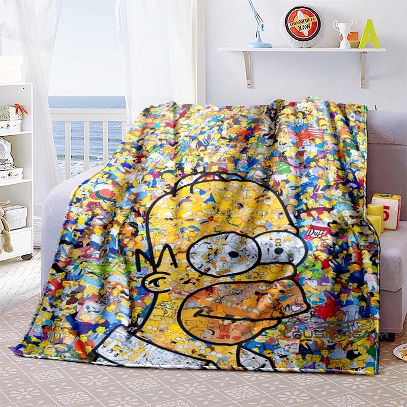 Kawaii Donut Pattern Blanket, The Simpsons Travel Flannel Blanket, Warm Blanket for Sofa Beds, Holiday Gift.