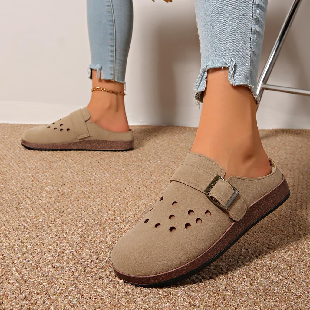 Fashion Women's Sandals Summer Non Slip Outdoor Closed Toe Adjustable Button Air Feel Muller Slippers Thick Bottom Soft Hole Shoes Flats