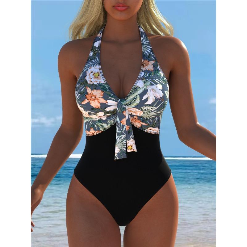 2026 Slanted Shoulder Single Shoulder Design Printed One-piece Swimsuit European and American Sexy One-piece Swimsuit