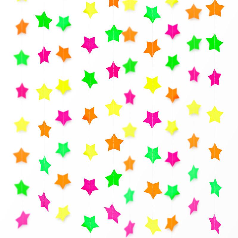 Fluorescent Happy Birthday Banner with Stars - Party Decoration
