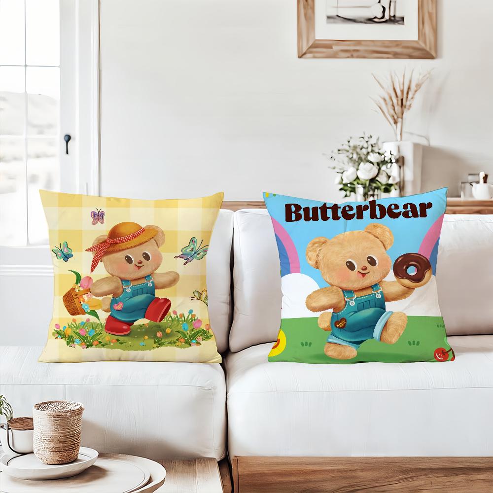 Cartoon Kawaii Butter Bear Pillow Case Home Decoration Cushion Cover Suitable For Bedroom Car Office Sofa