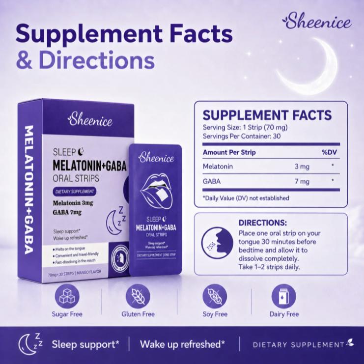 Sleep Quick Melt Strips| Dissolvable SleepSupport Supplement I Melatonin 3mg +GABA 7mg I Vegan, Sugar-Free, Mango Flavor30 Strips