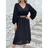 French V-Neck Pom-Pom Long-Sleeve Dress for Women - European & American Style