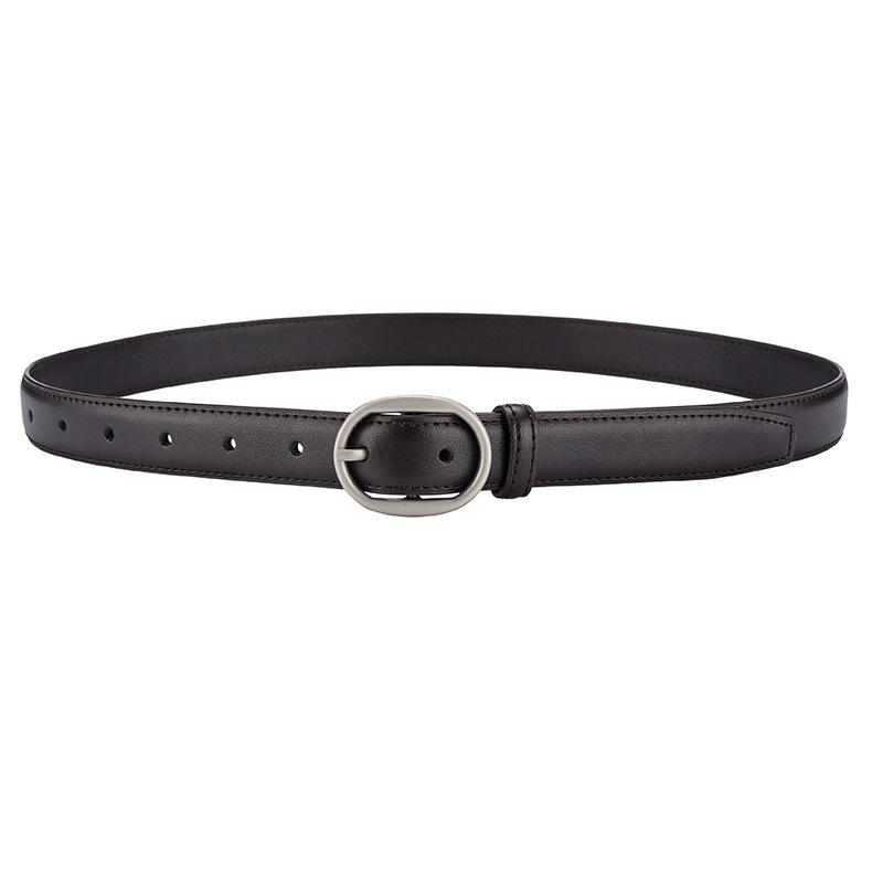 Women's Double-Sided Cowhide Leather Belt - Black, Casual & Versatile for Jeans