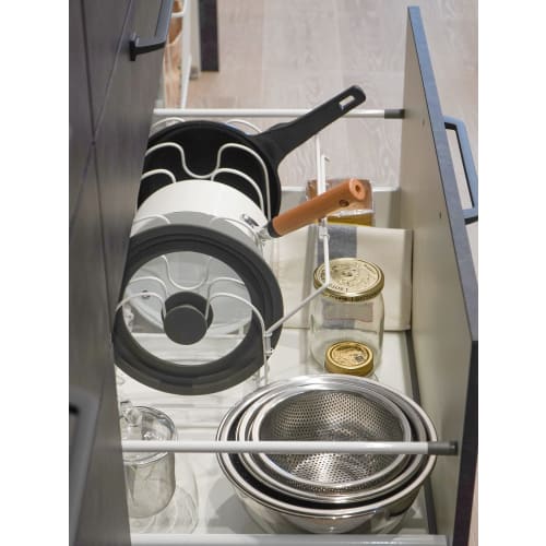 Wahei Freiz Frying Pan Rack Telescoping 33~57 X 25.5 X 19.5cm with Handle Stopper Kitchen Storage Float RG-0450