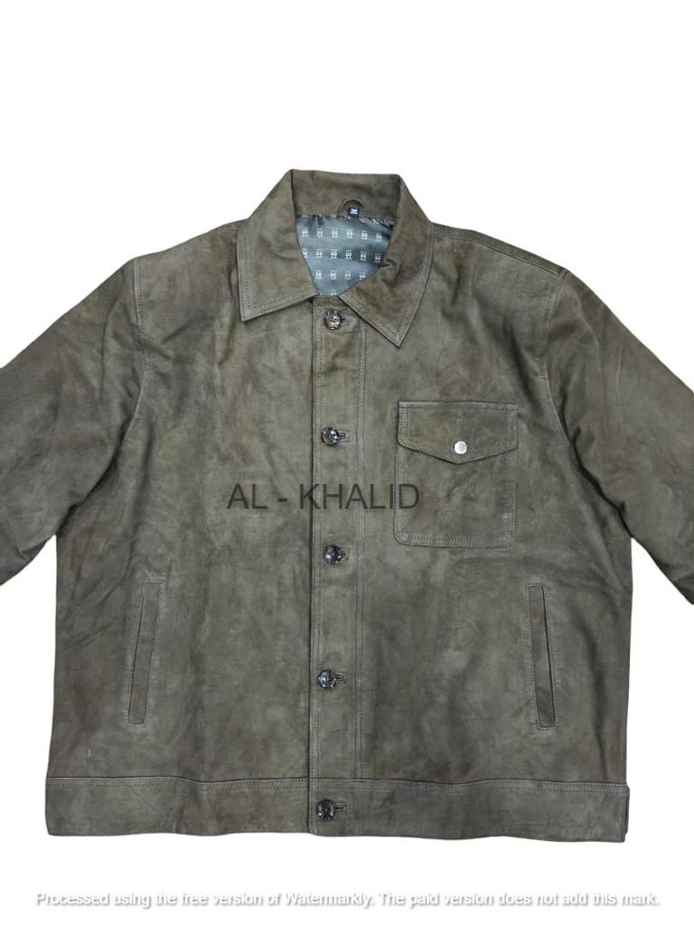 Handmade Green Leather Jacket Suede Men's Genuine Biker Motorcycle Lambskin