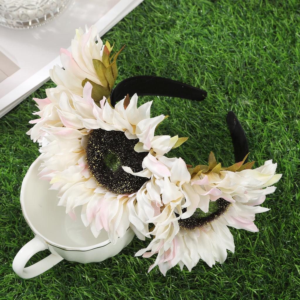 AWAYTR  Large Sunflower Headbands Artificial Floral Wide Headband Farbic Hair Accessories For Women Trends