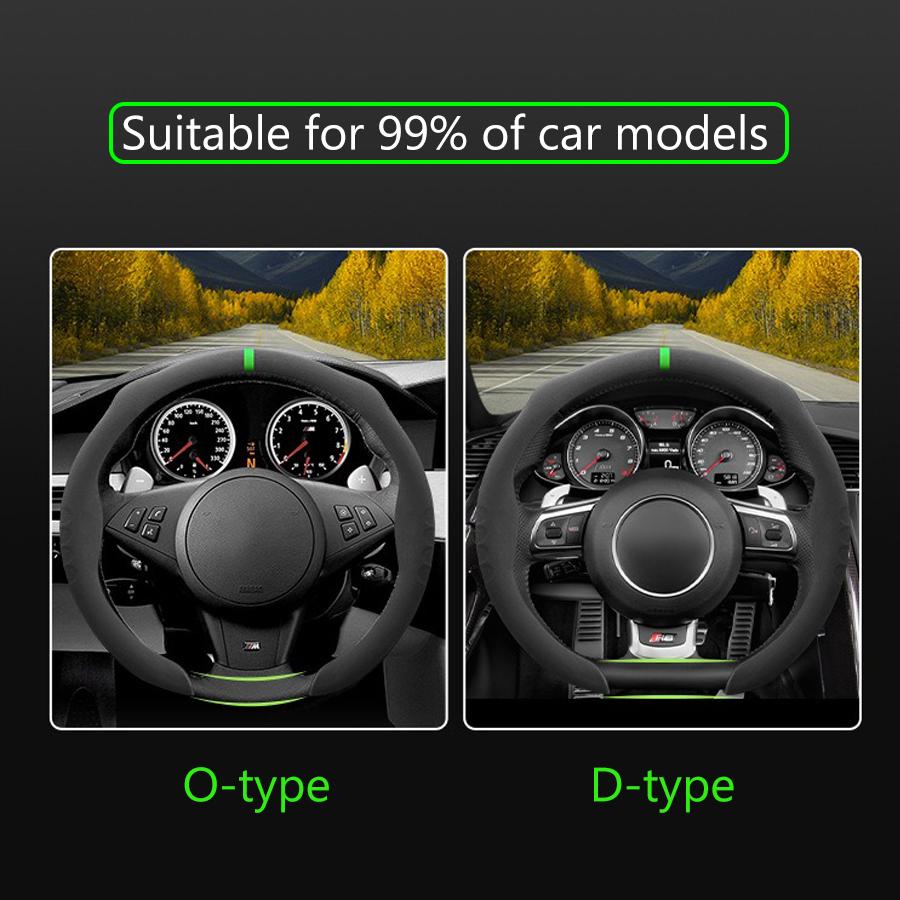 Universal Non-Slip Suede Car Steering Wheel, O/D-Type Steering Covers Wheel Booster Protect Cover for Car Anti-skid Accessories