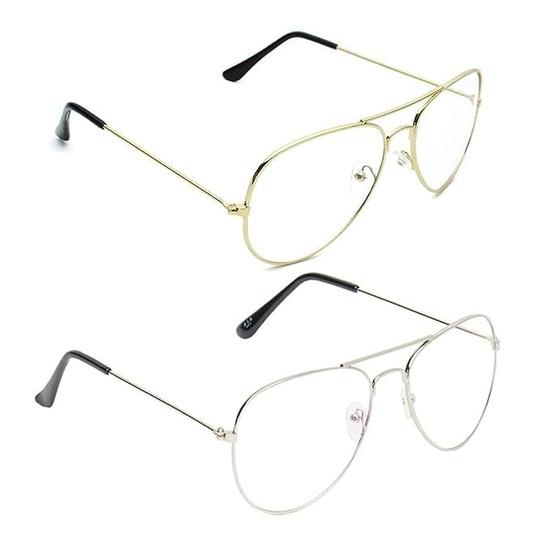 Dervin Unisex Adult Aviator Sunglasses Clear Frame, Transparent Lens (Free Size) - Pack of 2