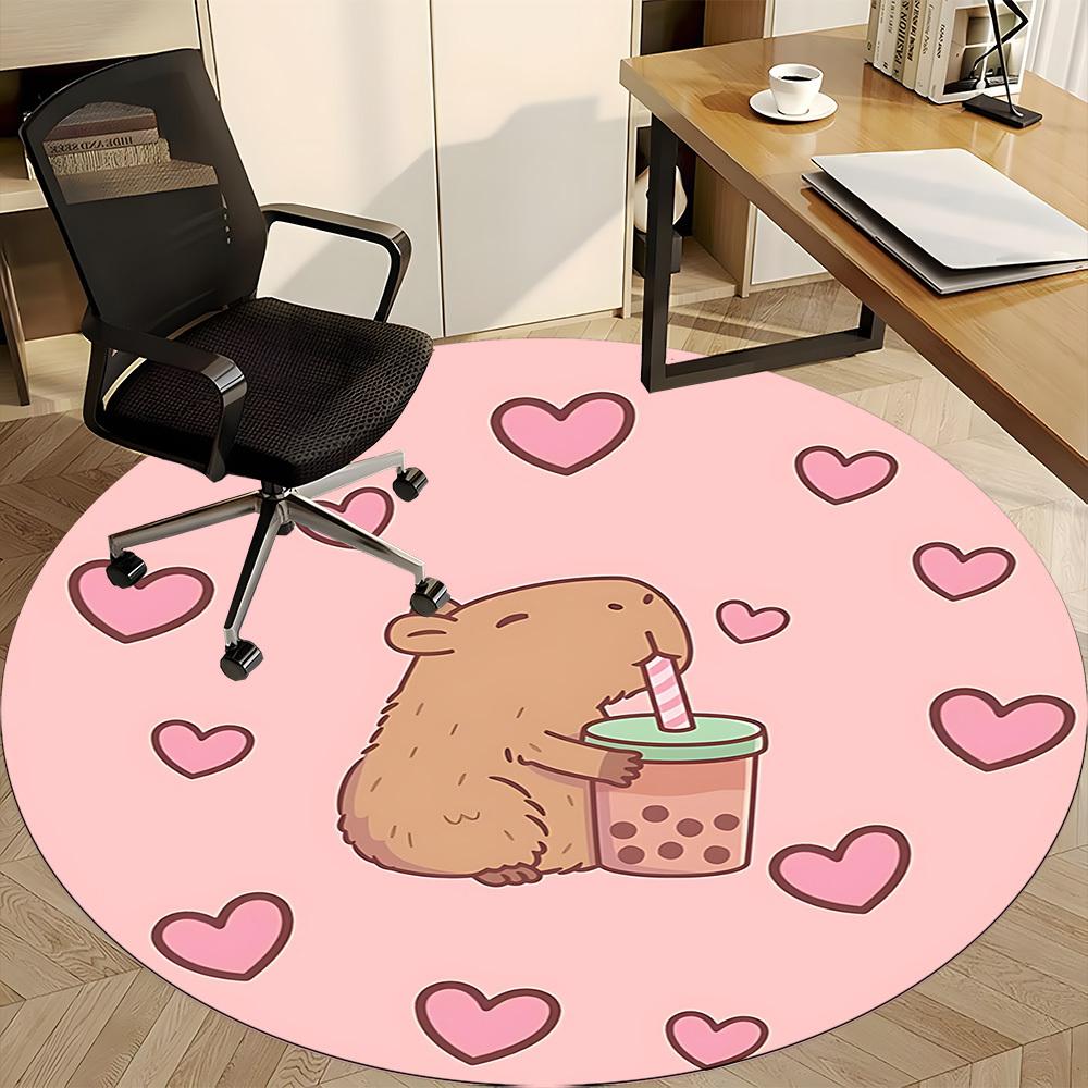 1PC Capybara Office Round Area Rug, Indoor Mat Suitable For Office, Under Office Chairs Bedroom Living Room Home Decor, Room Deco 005