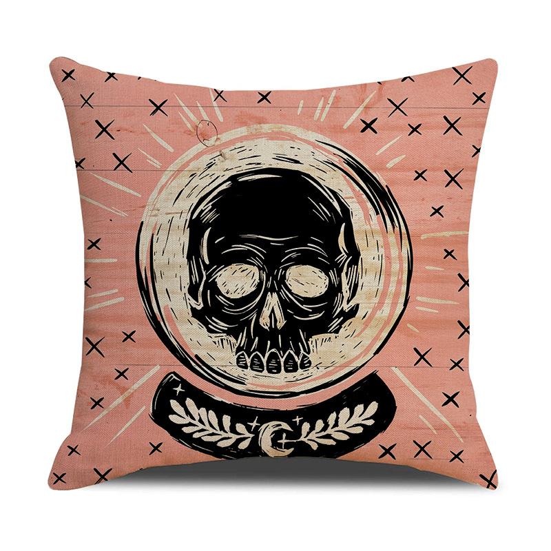 Halloween Dekokissen Happy Black Cat Skull Print Kissen Leinen Bequem Heimdeko Sofakissenbezug