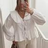 2026 Spring Fashion: Women's Long Sleeve Cotton Shirt with Doll Collar and Tie-up Design - European & American Style
