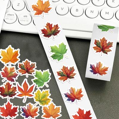 500 Pcs Fall Maple Leaves Stickers Self Adhesive Label Stickers Roll Autumn Leaves Decals for Thanksgiving Harvest Envelope Journal Scrapbook Decor