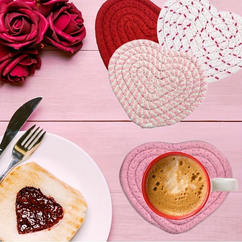 4Pcs Cup Coasters For Drinks Absorbent Woven Coaster Set Farmhouse Cloth Fabric Cup Coasters For Coffee Tea Valentine'S Day Gift