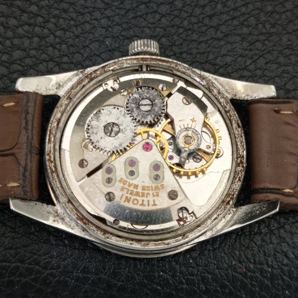 SCHWEIZISK VINTAGE TITONI AIRMASTER TITOFLEX MANUELL UPPLINDNING HERRUR BEIGE a705143-1