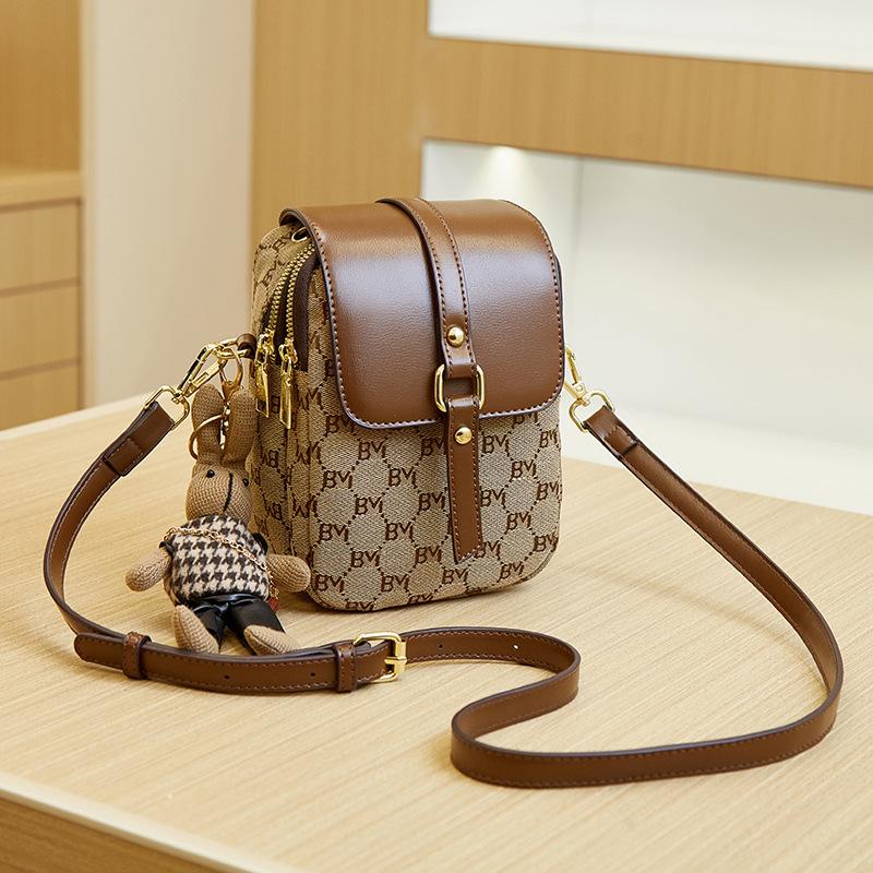 Vertical Printed Mobile Phone Bag Women's Spring/summer Vintage Small Square Bag Mini Single Shoulder Crossbody Bag Women's Purse