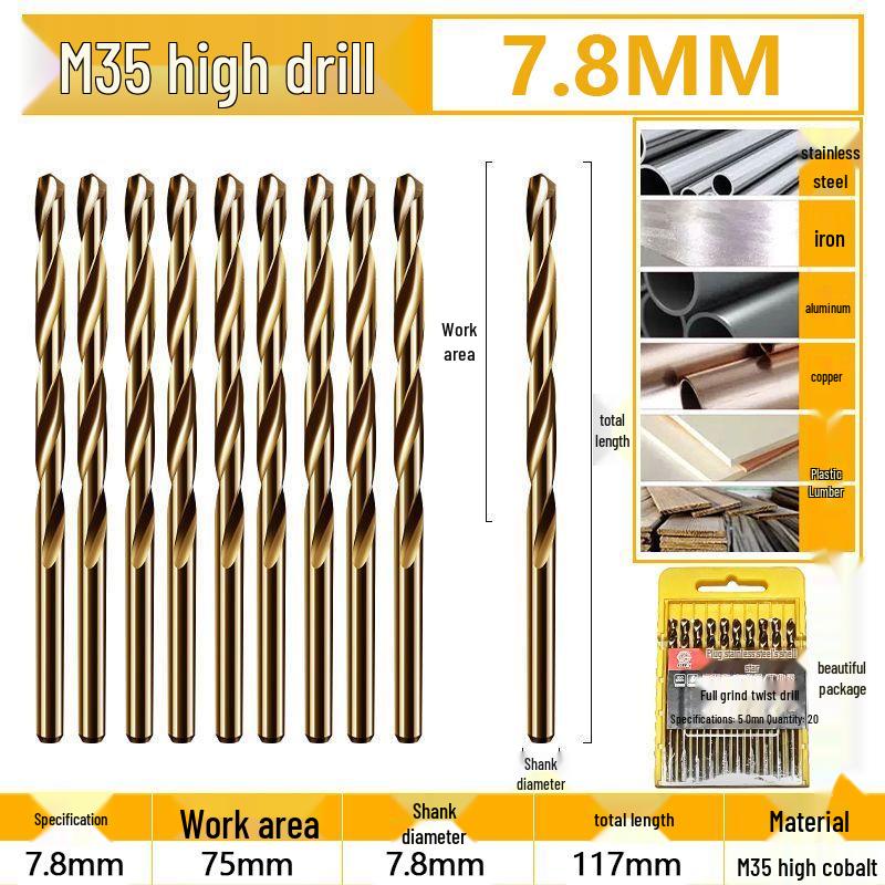 Burghiu elicoidal M35 Cobalt pentru tablă metalică din oțel inoxidabil de înaltă duritate.