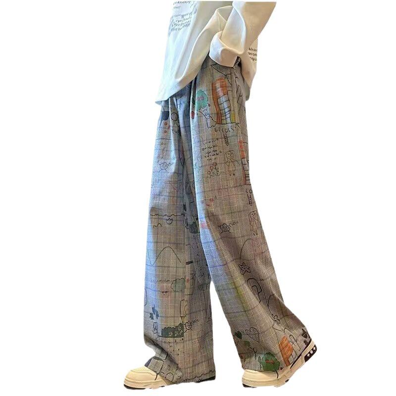 Men's Retro Cartoon Graffiti Wide-Leg Trousers – Oversize, Casual, Loose-Fit Style