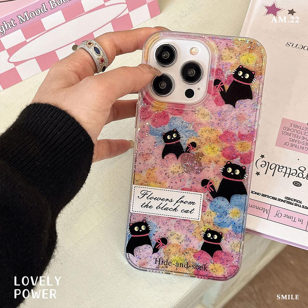 Cute Cats Suitable for Apple 16pro Mobile Phone Case IPhone 15 Protective Case 14 Glitter Powder 13promax Soft Edge