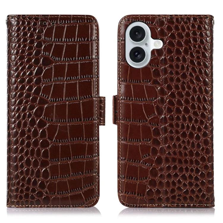 

For iPhone 16 Case Genuine Cow Leather RFID Blocking Wallet Flip Phone Cover