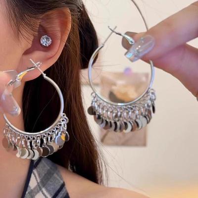 Grandi Cerchi Lurex Lucidi Esagerati Rotondi Orecchini a Cerchio con Frange Lisce Donna Oro Iperbole Metallo Gioielli per Orecchie Grandi Regalo Orecchini