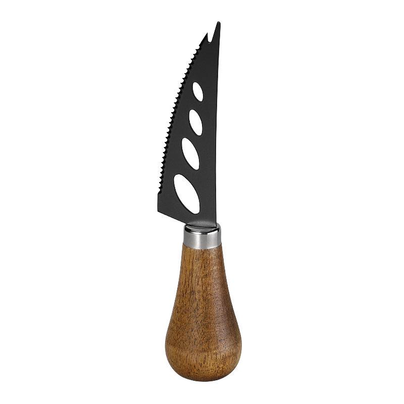 Black Stainless Steel Cheese Knife Set with Acacia Wood Handles & Western Cutlery - Self-Standing Cheese Knife, Fork & Spatula