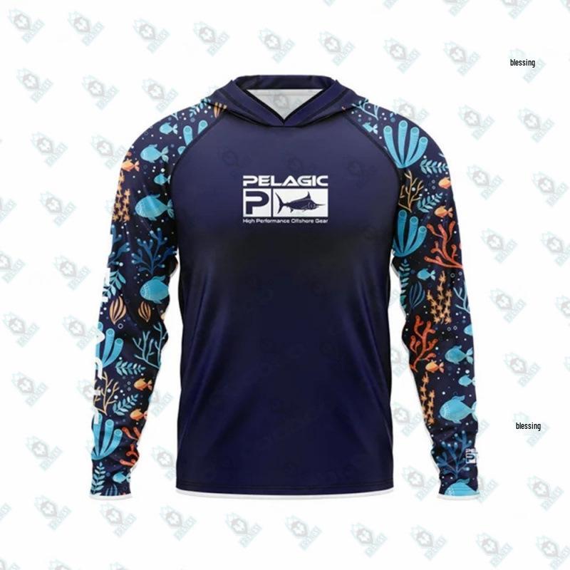 Dunkelblau UV-Schutz Langarm Angel-Kapuzenpullover