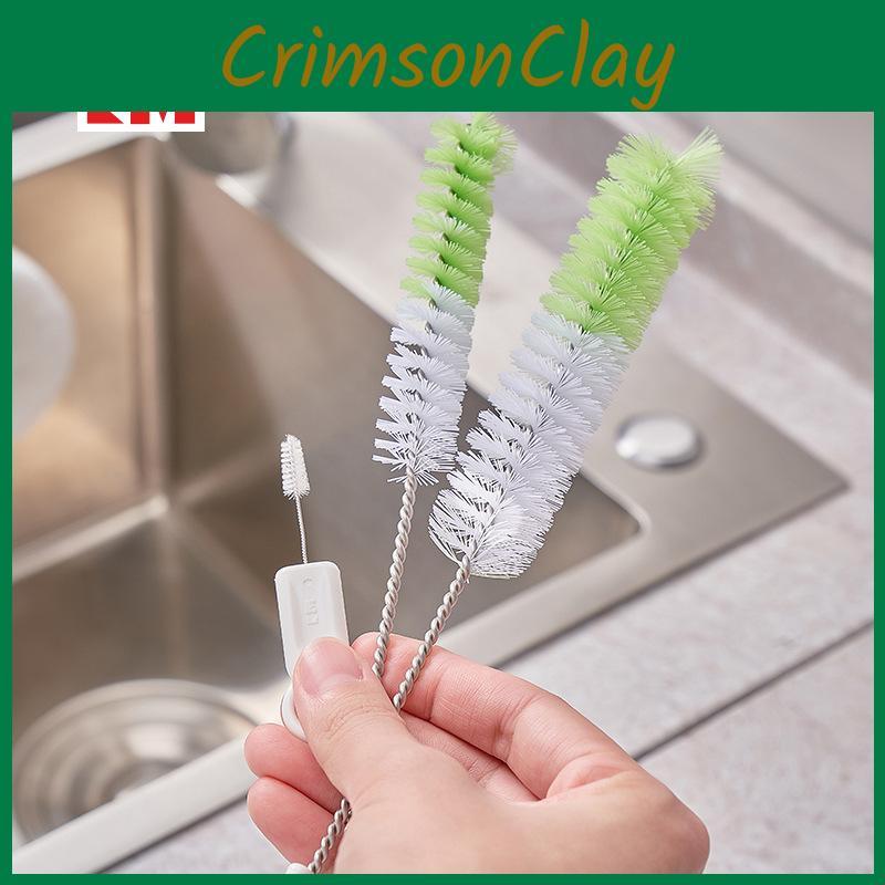 Color Dual Spout Brush Set For Bottles Cups And Kitchen Cleaning With Plastic Bristles