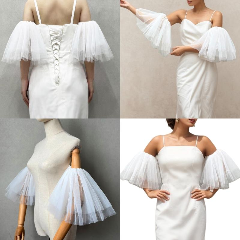 Elegant Net Bridal Gloves Soft Cotton Lined Arm Sleeves for Wedding Bride Simple White Tulle Accessories