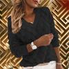 Maglione lavorato a maglia con scollo a V, maniche lunghe invernali da donna, maglione scavato con piume