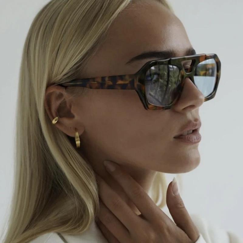 Classic New Double Bridge Design Women Sunglasses Simple Fashion Leopard Pattern Design Glasses High Quality Outdoor Sunscreen