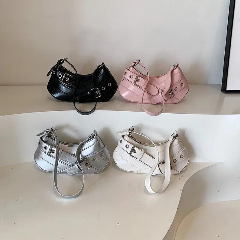 Y2K Cool Hot Girls Shoulder Tote Bags Vintage Pu Leather Ladies Underarm Bag Thread Design Female Small Purse Handbags