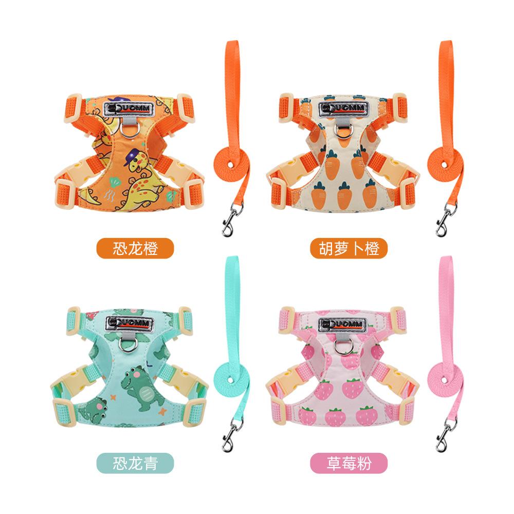 Primavera e verão nova trela para cão cão pequeno gato peitoral para animais de estimação peito costas cão confortável respirável estampa fofa