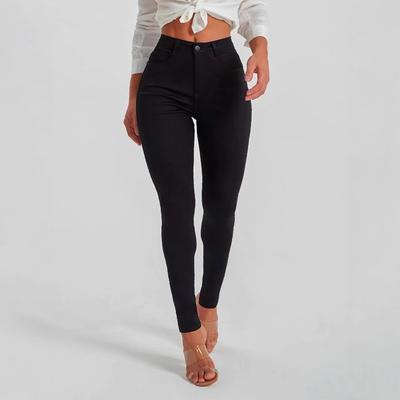 Jeans Pitillo Negros Ajustados Elásticos de Tiro Medio para Mujer