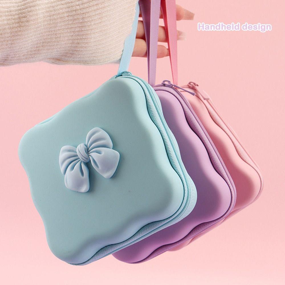 Cute Bow Knot Cable Protector Bag Portable PU Storage Bag Charger Protector Mini Bag Travel