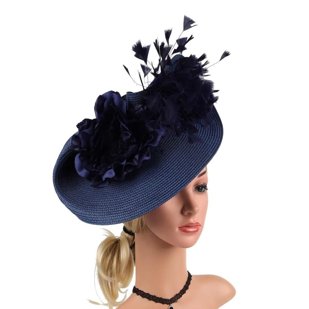Handmade Feather Fascinator Hat Straw Flower Headpiece  Women Fascinator Derby Pillbox Hat