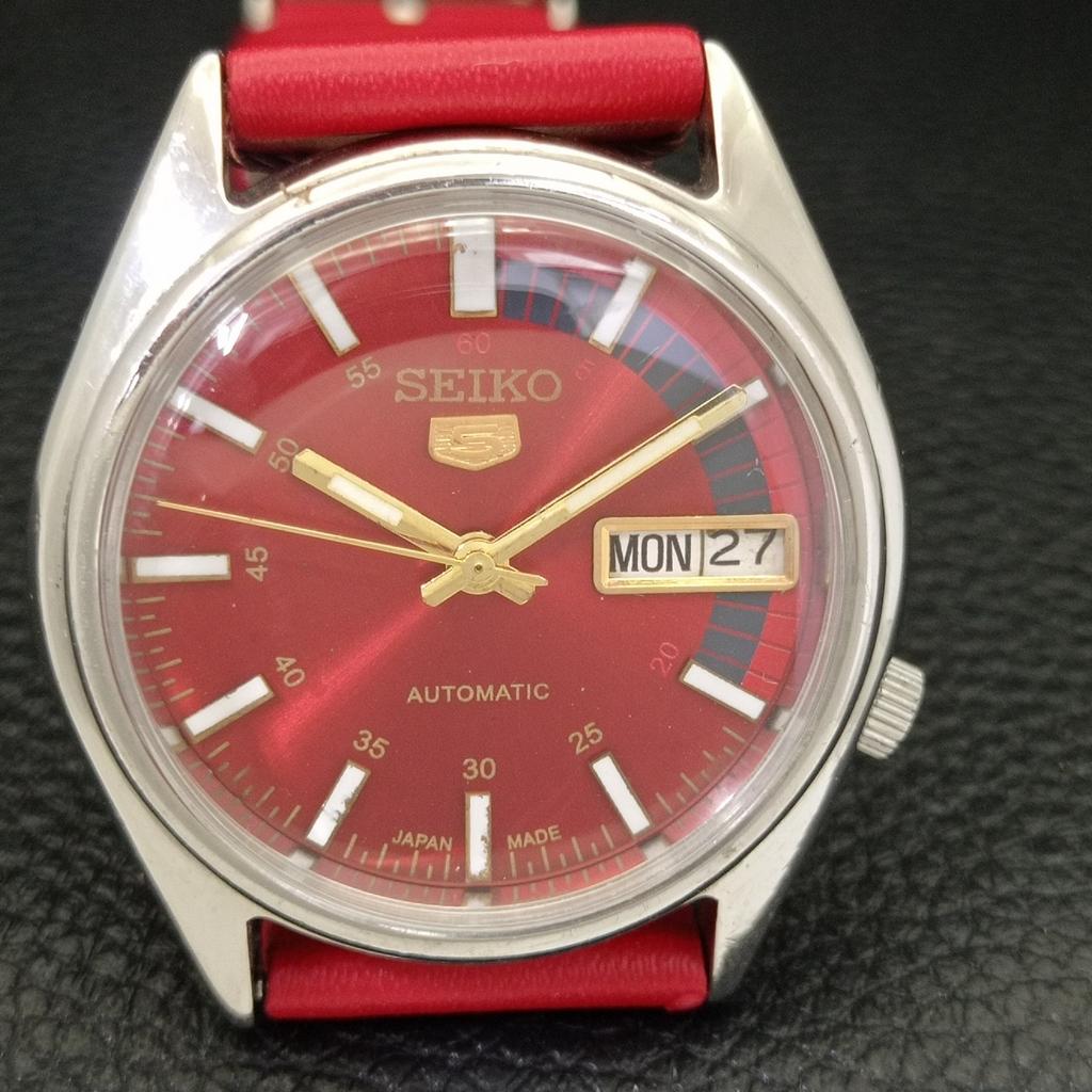 VINTAGE SEIKO 5 AUTOMATIC 7S26A JAPAN MENS RED COLOR DIAL WATCH a702616-1 R209-a702616